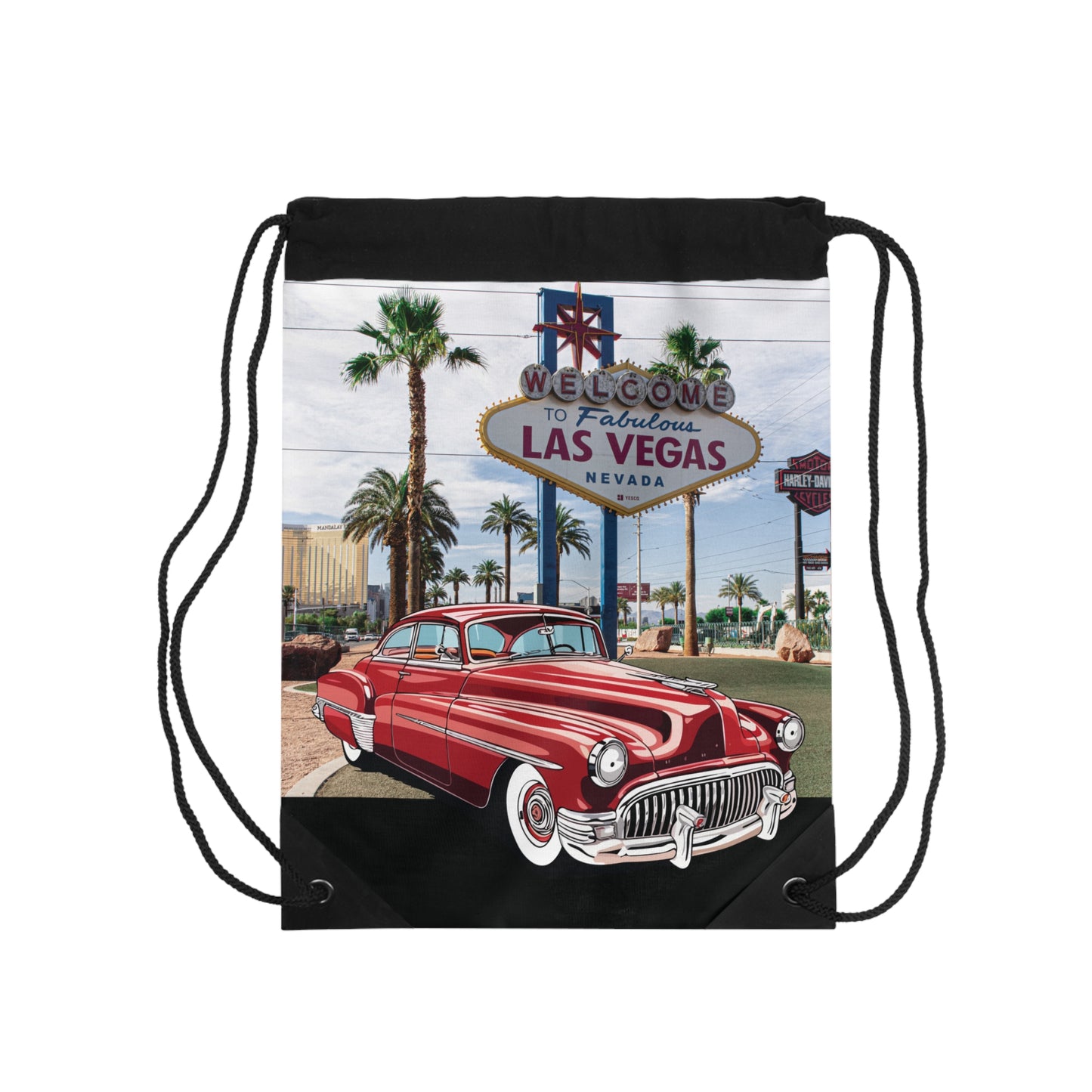 Buick 1950s Drawstring Bag: Vintage Car & Hollywood City Print - Lightweight, Foldable & Durable Retro Accessory