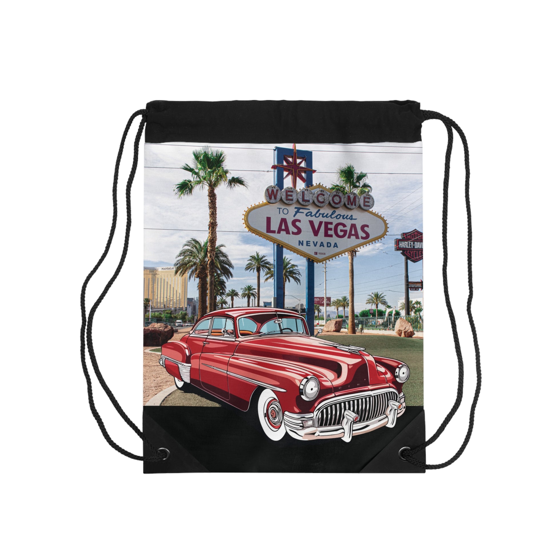 Buick 1950s Drawstring Bag: Vintage Car & Hollywood City Print - Lightweight, Foldable & Durable Retro Accessory