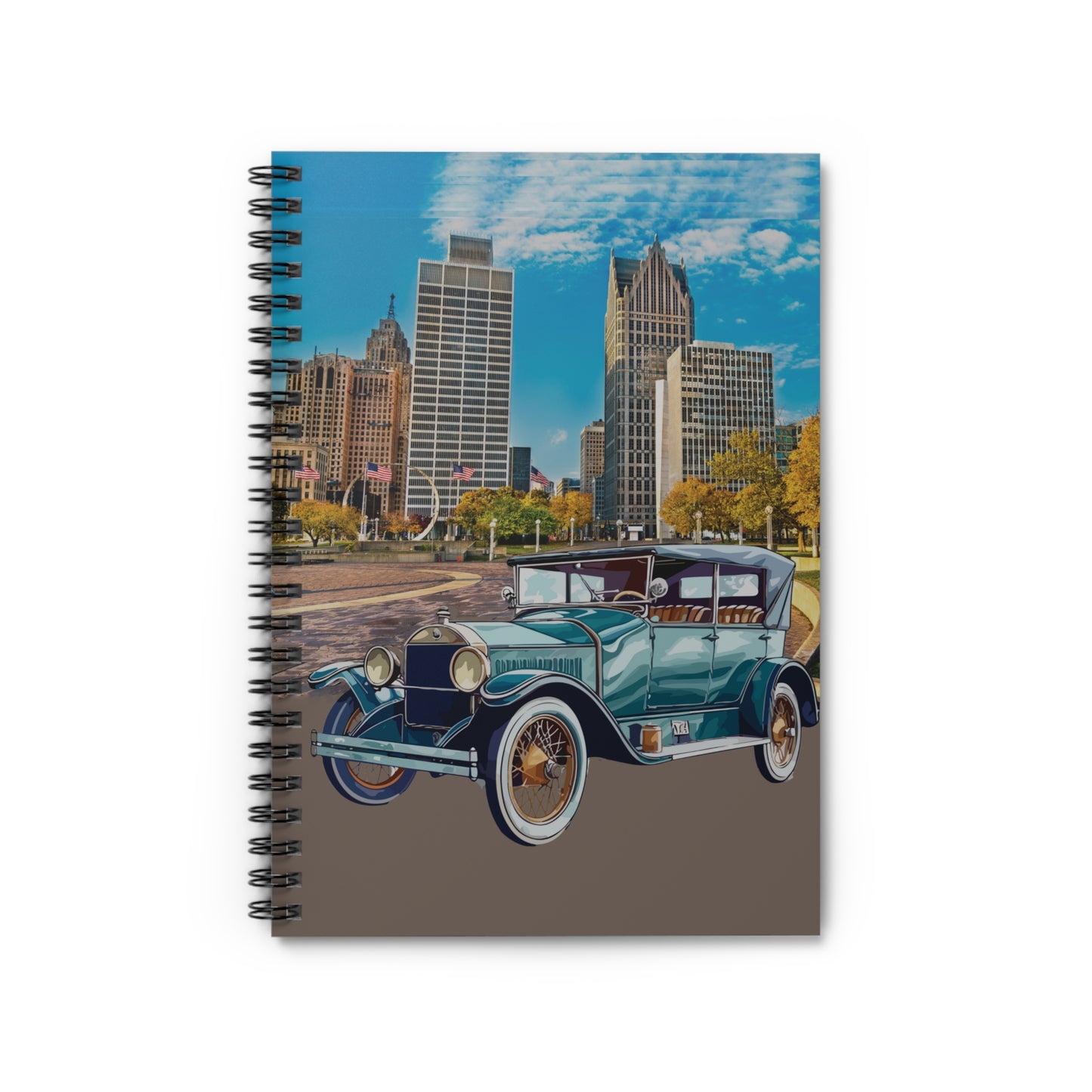 Notebook with vintage Buick vintage car design on a USA cityscape cover