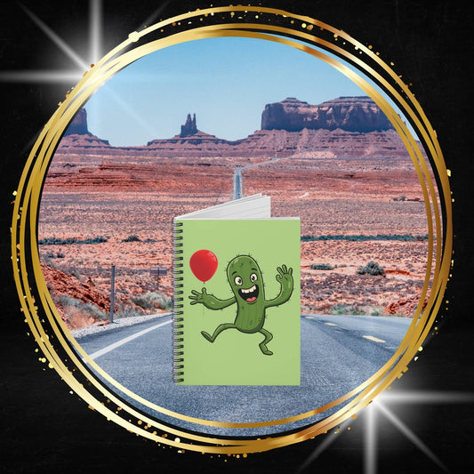 Cactus with Red Balloon Spiral Notebook | Unique Minimalist Journal & Cute Plant Lover Gift