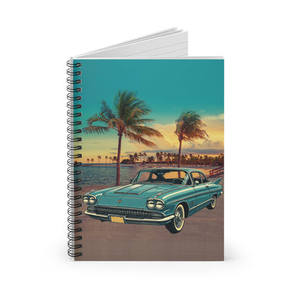 Notebook with a vintage Cadillac Eldorado car and palm tree design on the cover