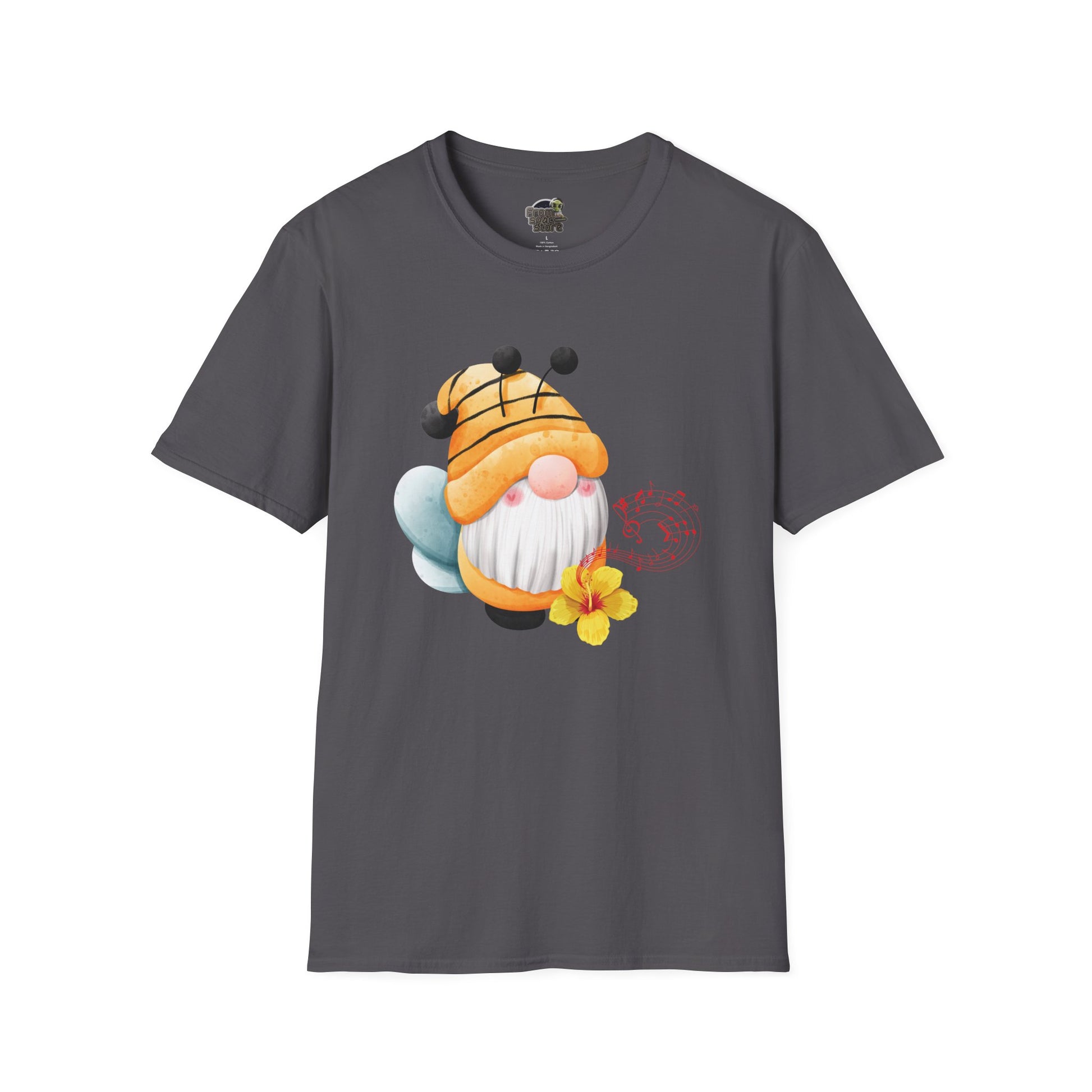 Bee Gnome Unisex T-Shirt: Buzzing with Magic & Melody Charcoal