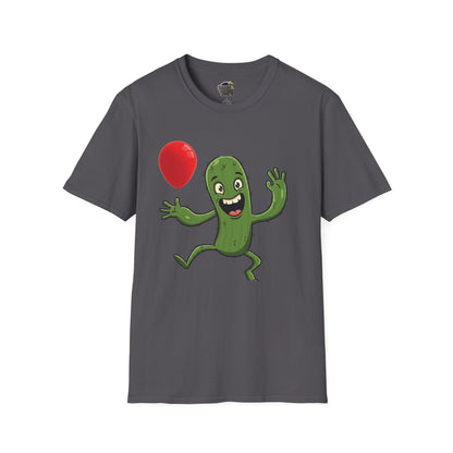 Cactus Mania T-Shirt: Cheerful Cactus with Balloon | Organic Cotton Unisex Tee Charcoal