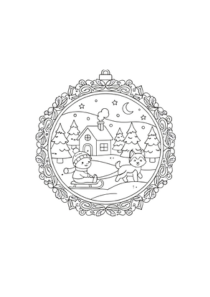 Christmas tree ornement, Christmas village with snow to color