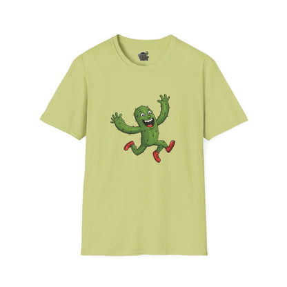Running Cactus T-Shirt: Fun Organic Cotton Tee for Nature & Quirky Style | Cactus Mania Pistachio