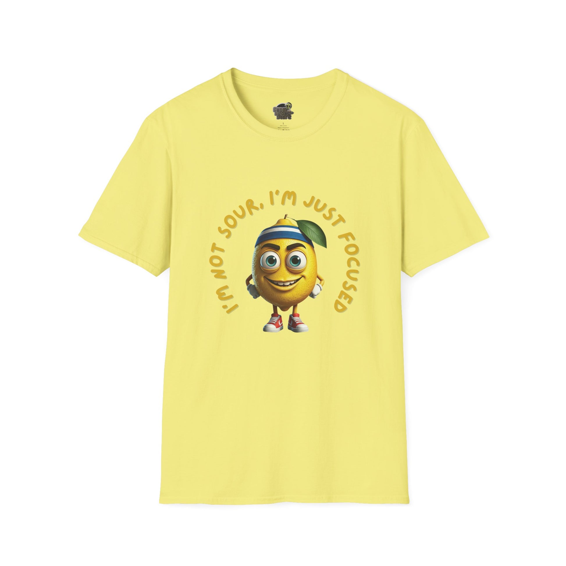 Focused Lemon t-shirt: Funny Running Fruit Tee Cornsilk