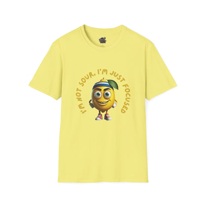 Focused Lemon t-shirt: Funny Running Fruit Tee Cornsilk