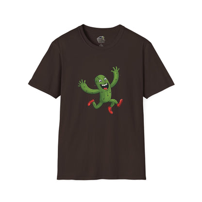 Running Cactus T-Shirt: Fun Organic Cotton Tee for Nature & Quirky Style | Cactus Mania Dark Chocolate