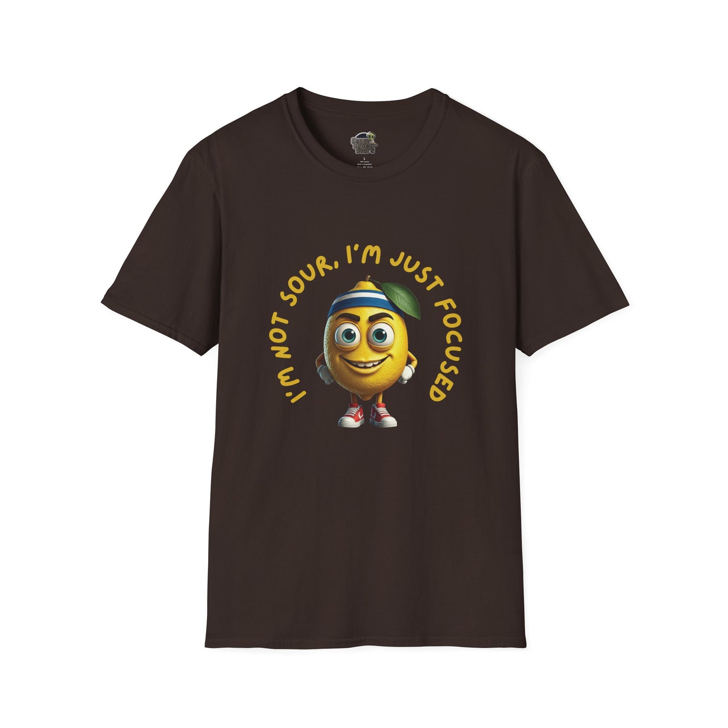 Focused Lemon t-shirt: Funny Running Fruit Tee Dark Chocolate