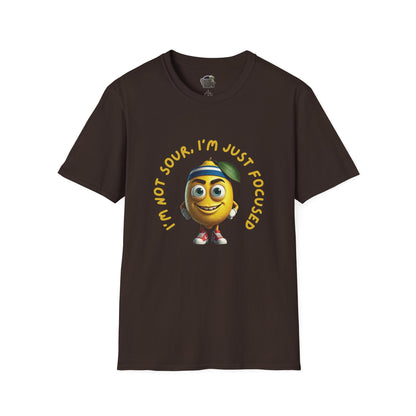 Focused Lemon t-shirt: Funny Running Fruit Tee Dark Chocolate