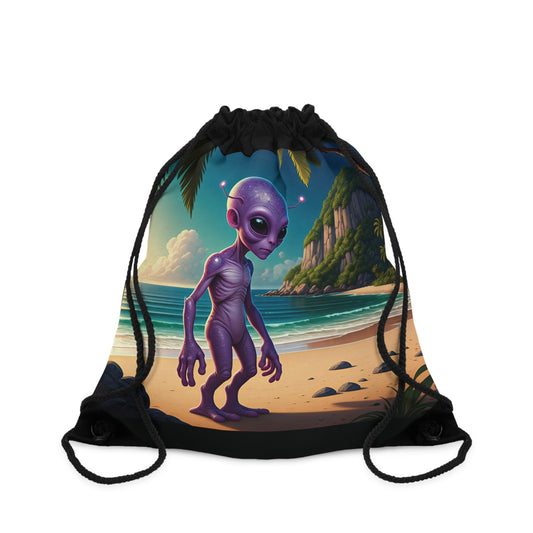 "Alien at Beach" Drawstring Bag: Sci-Fi Fun for Every Adventure! One size
