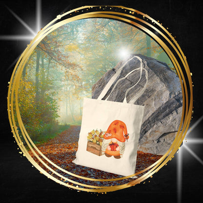 Enchanting Autumn Gnome Tote Bag: Carry Your Fall Magic & Melodies (Natural & Black Canvas)