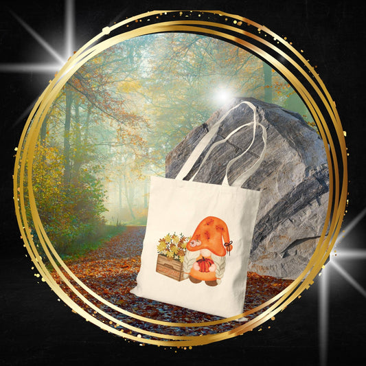 Enchanting Autumn Gnome Tote Bag: Carry Your Fall Magic & Melodies (Natural & Black Canvas)