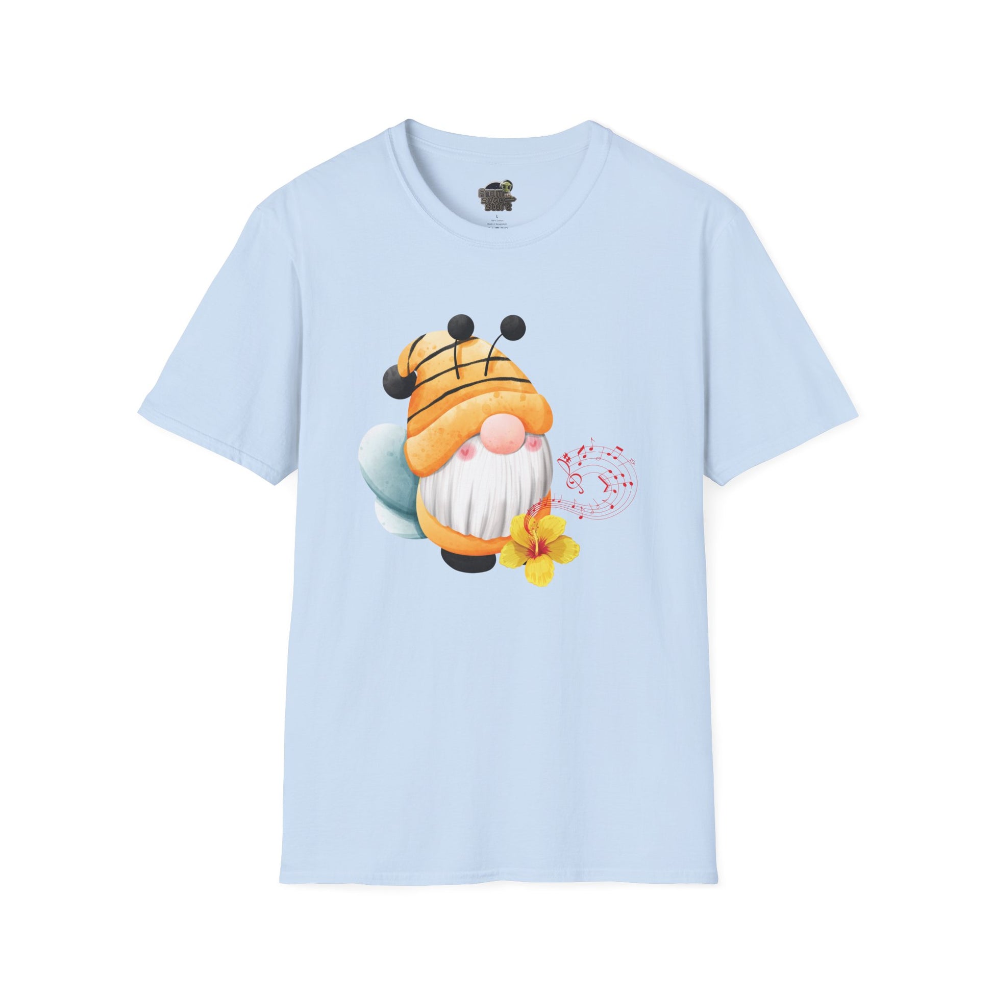 Bee Gnome Unisex T-Shirt: Buzzing with Magic & Melody Light Blue