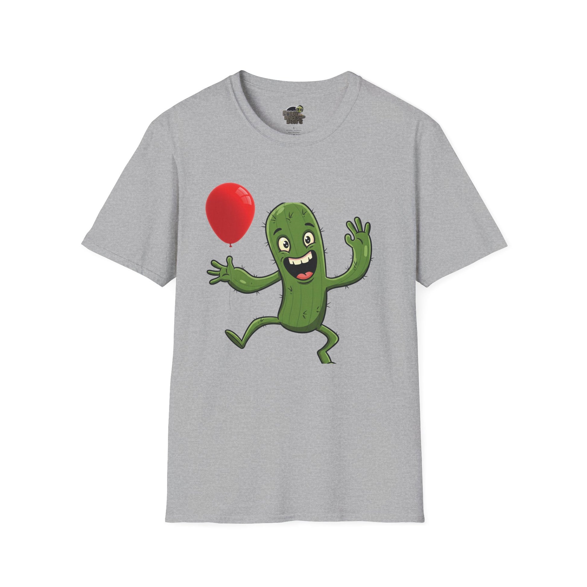 Cactus Mania T-Shirt: Cheerful Cactus with Balloon | Organic Cotton Unisex Tee Sport Grey