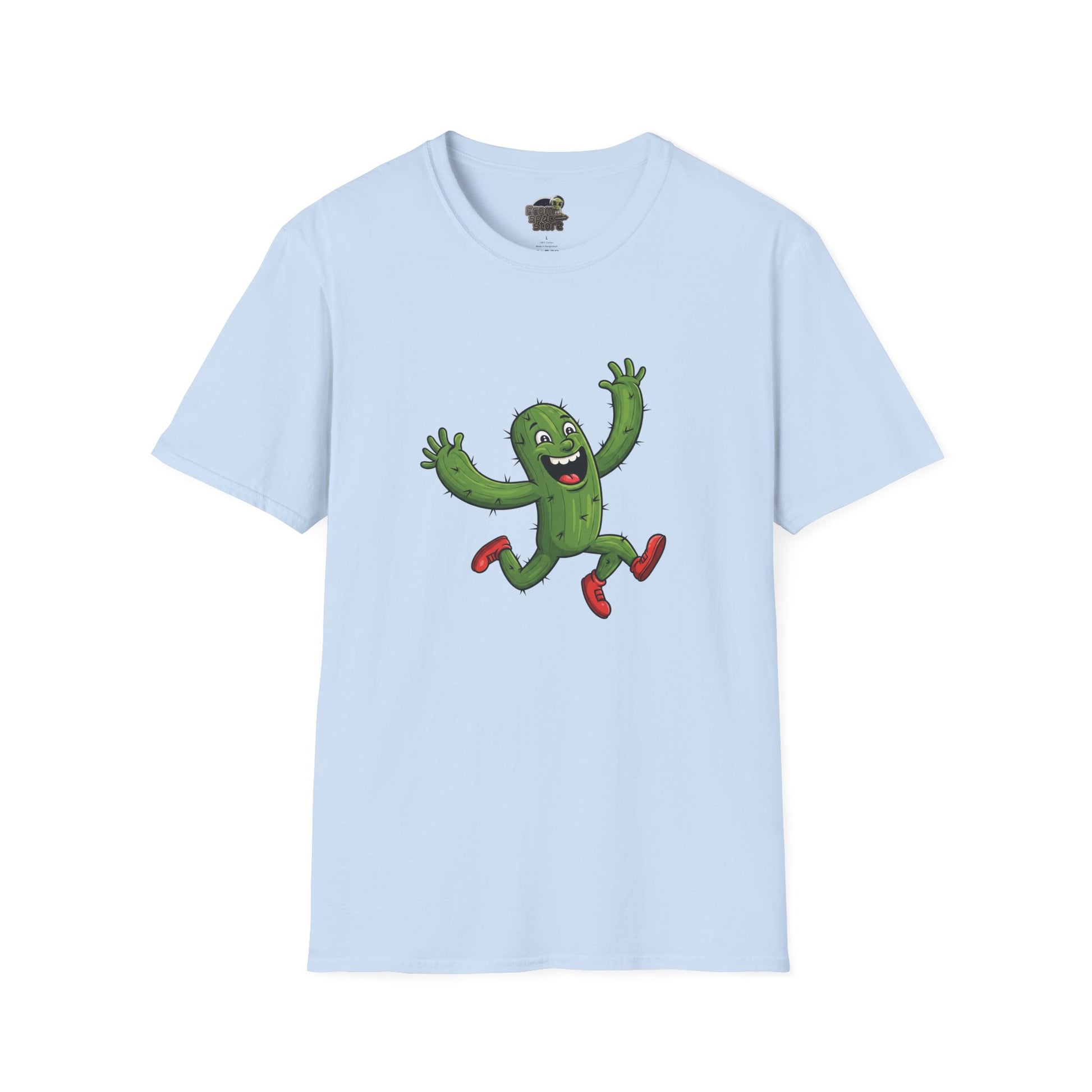 Running Cactus T-Shirt: Fun Organic Cotton Tee for Nature & Quirky Style | Cactus Mania Light Blue