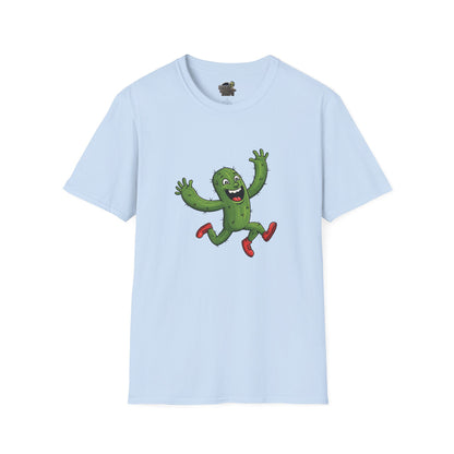 Running Cactus T-Shirt: Fun Organic Cotton Tee for Nature & Quirky Style | Cactus Mania Light Blue