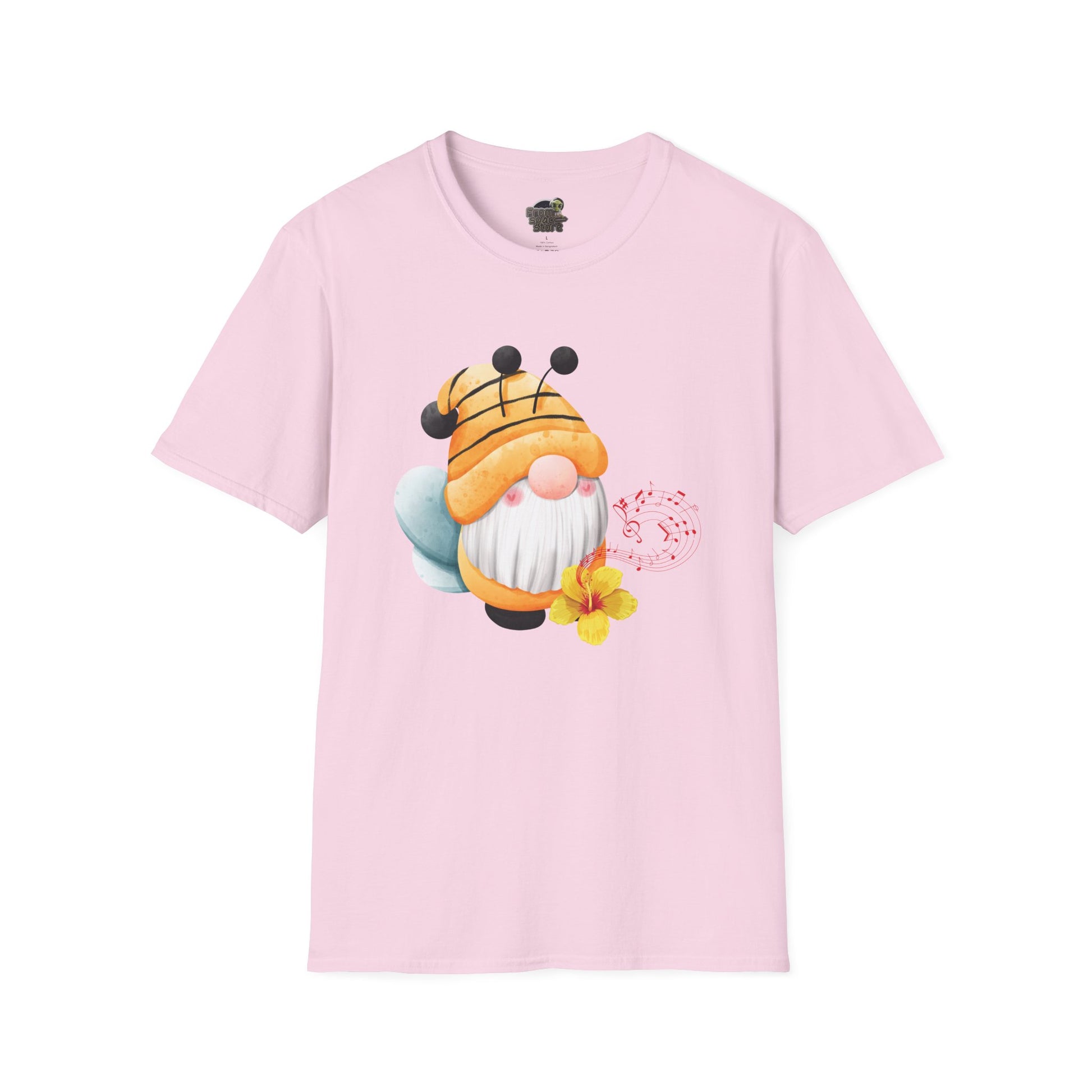Bee Gnome Unisex T-Shirt: Buzzing with Magic & Melody Light Pink
