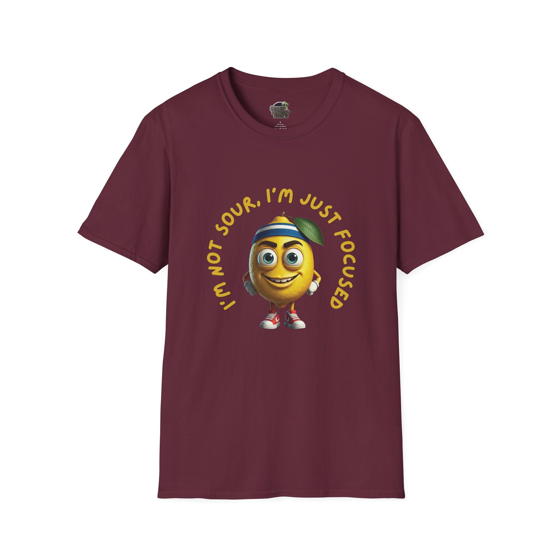 Focused Lemon t-shirt: Funny Running Fruit Tee Maroon