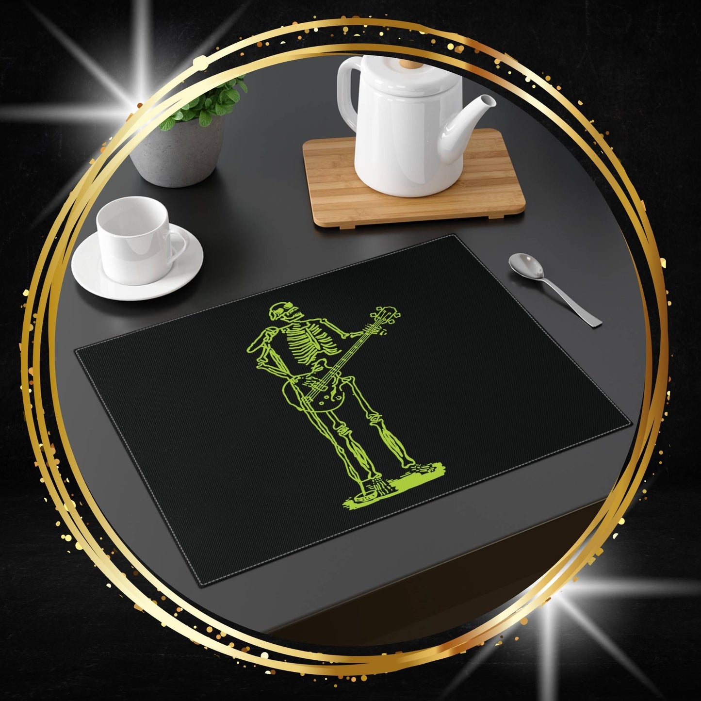 Dual Threat Fluo Skeleton Singer-Guitarist Placemat