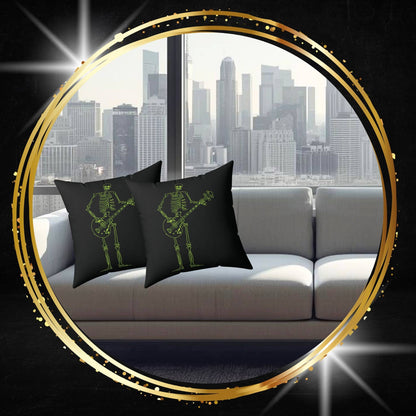 Low-End Legend: Fluo Bassist Skeleton Throw Pillow