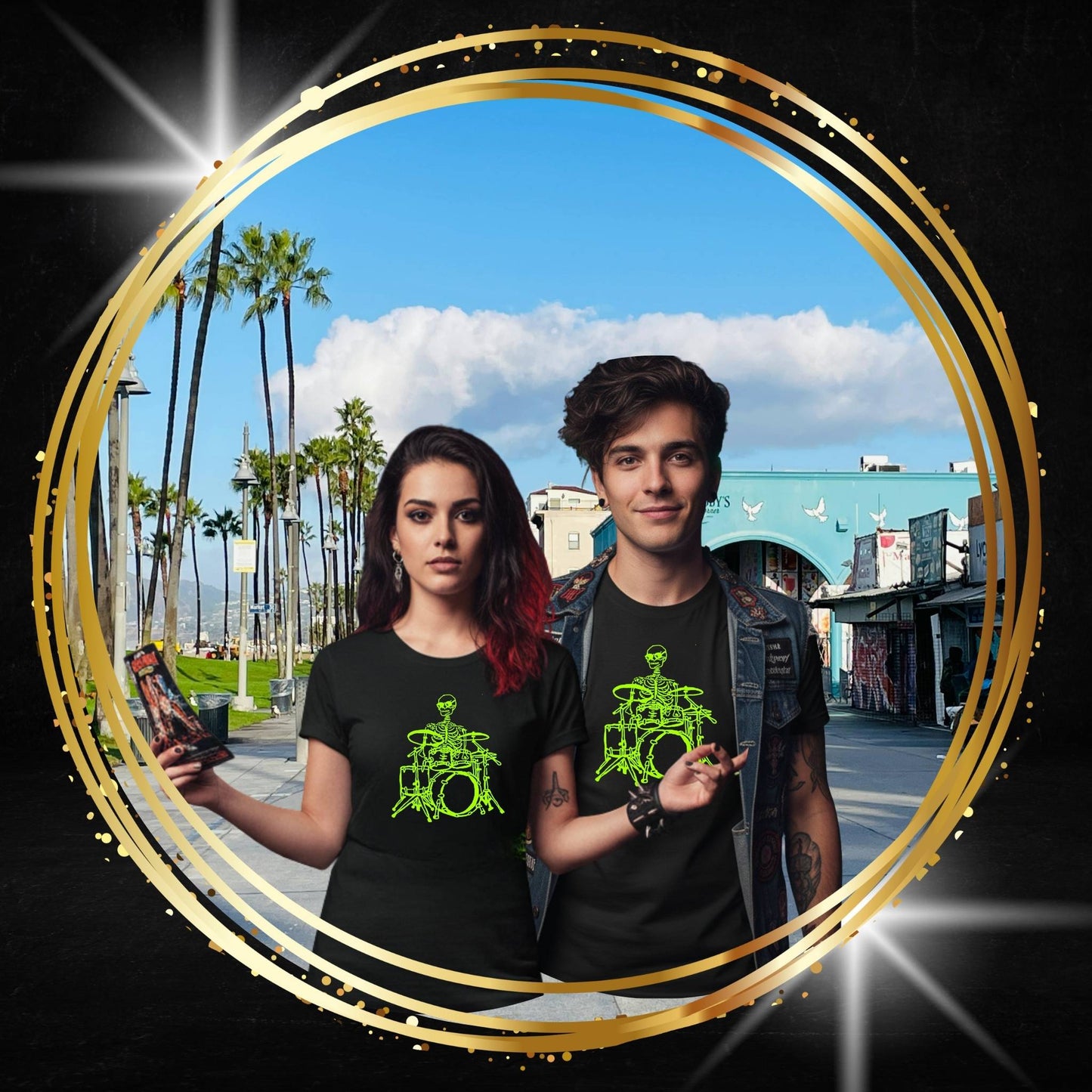 The Mystical Drummer | Skeleton Fluo Drummer Unisex T-Shirt