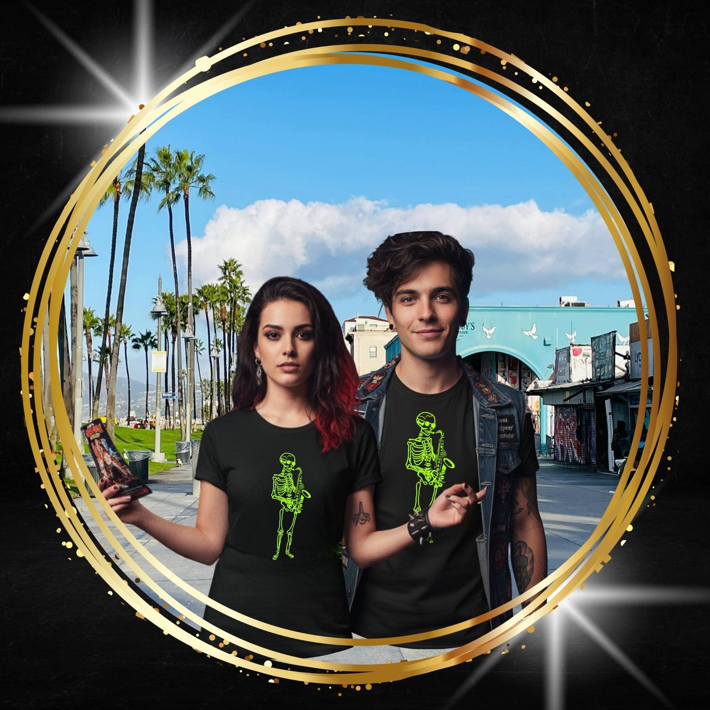 The Jazzy Spectre | Skeleton Fluo Saxophonist Unisex T-Shirt