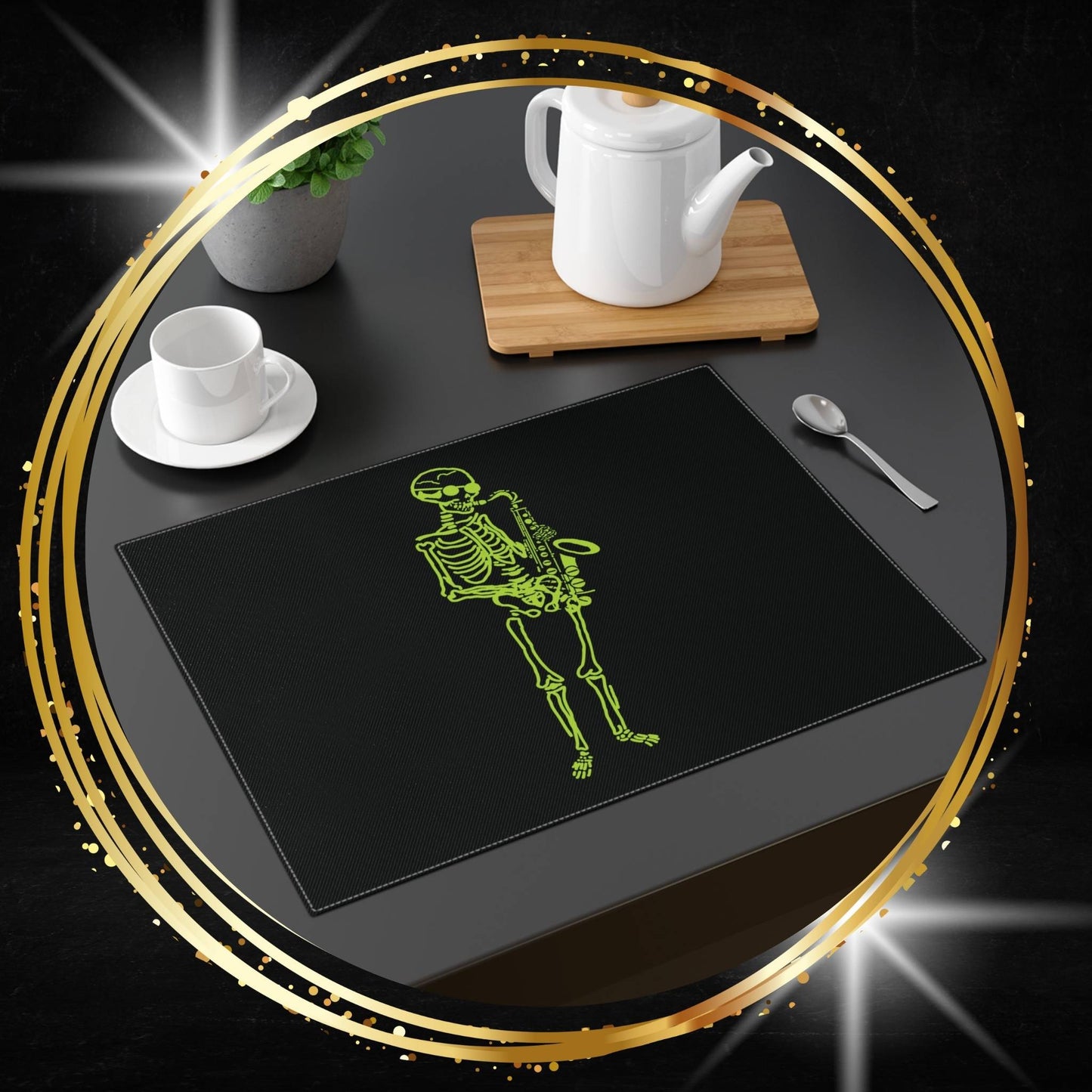 Neon Soul Fluo Skeleton Saxophonist Placemat