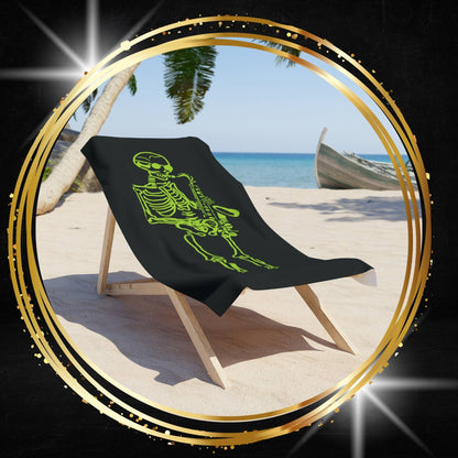 Neon Sax Skeleton Towel | Fluo Metal Jazz Beach Gear