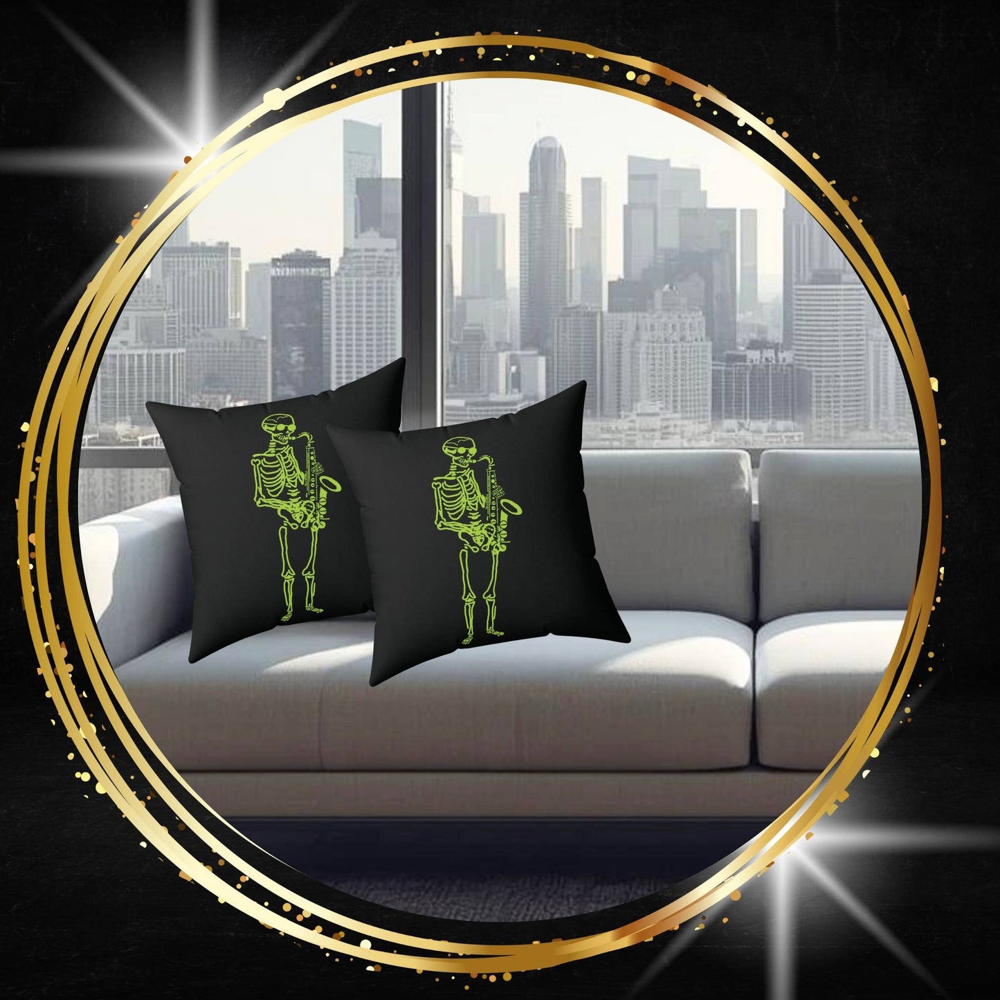 Midnight Jazz: Fluo Saxophone Skeleton Pillow
