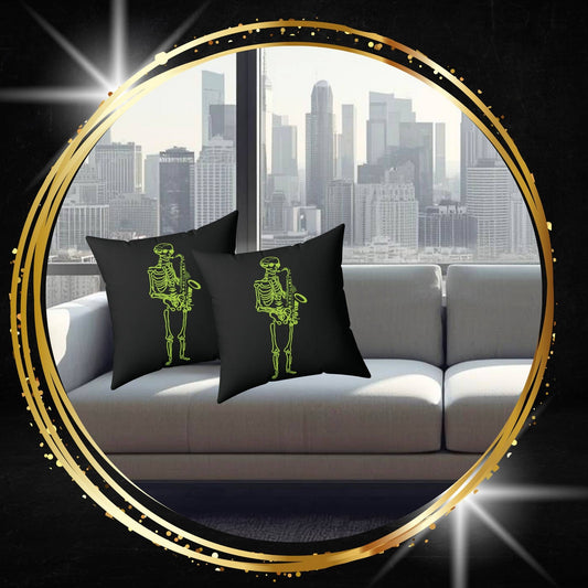 Midnight Jazz: Fluo Saxophone Skeleton Pillow