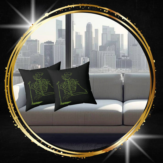 Unplugged & Unbound: Sitting Singer Skeleton Pillow