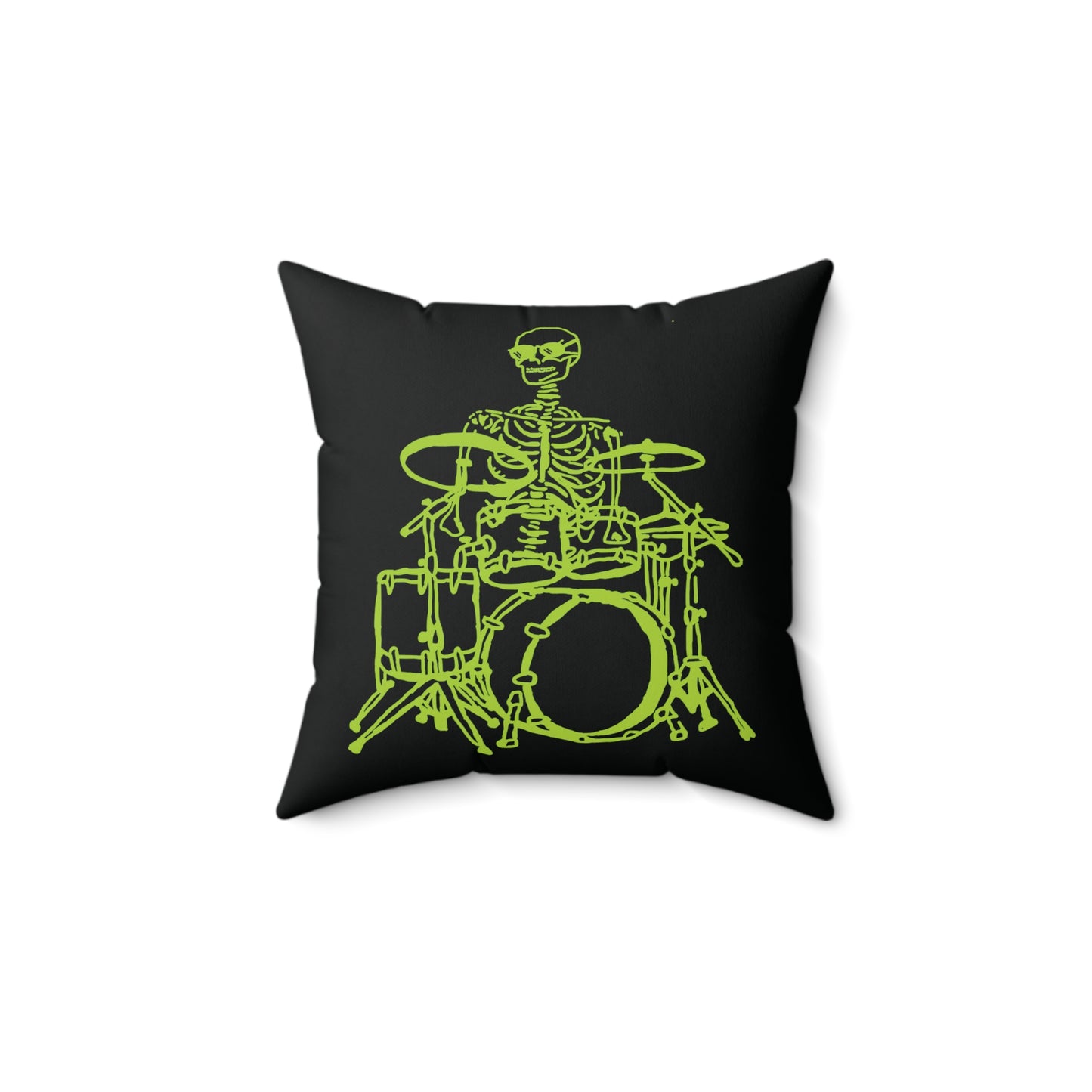 Minimalist neon drummer skeleton graphic for modern edgy home decor.
