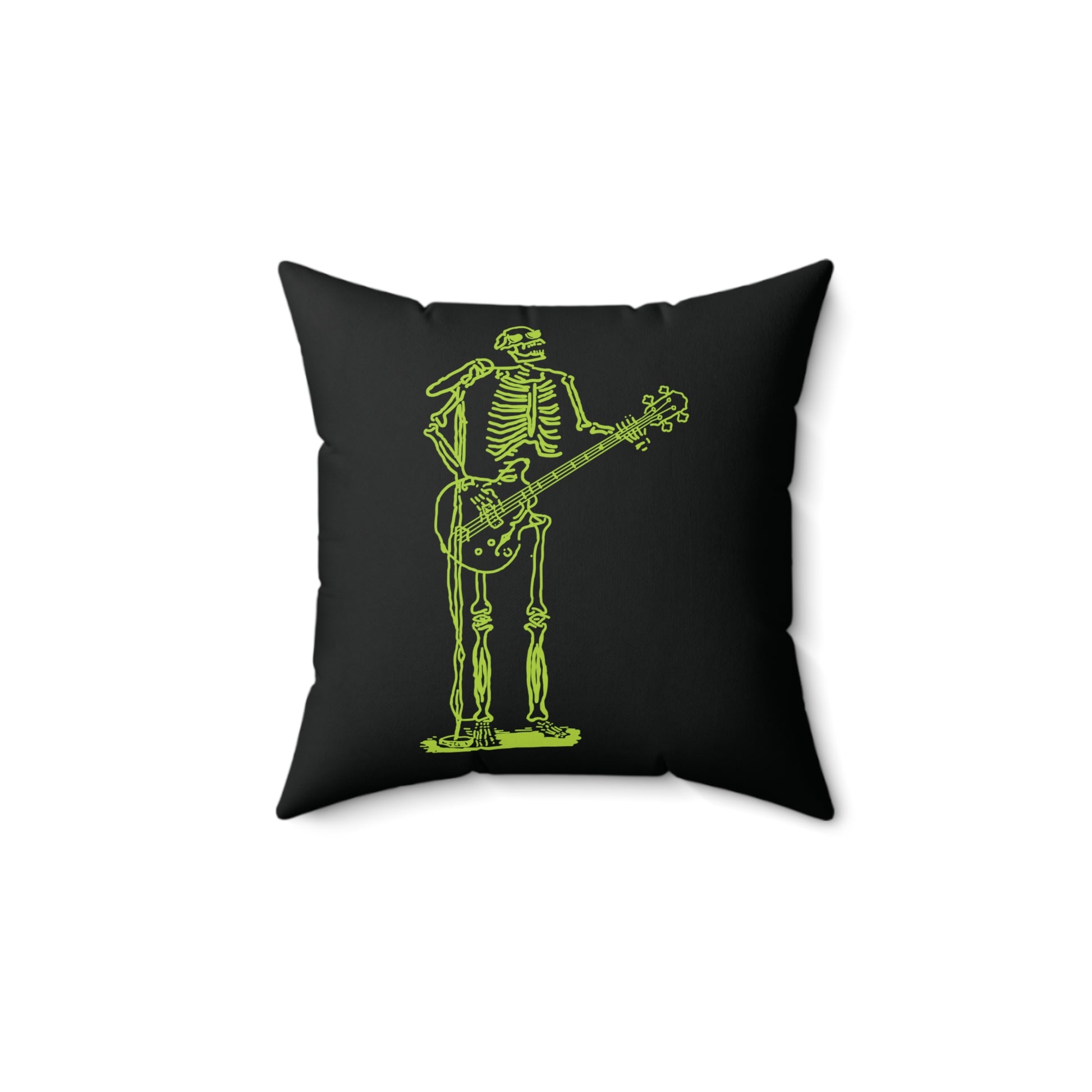 Standing rockstar skeleton graphic in neon green for edgy home styling.