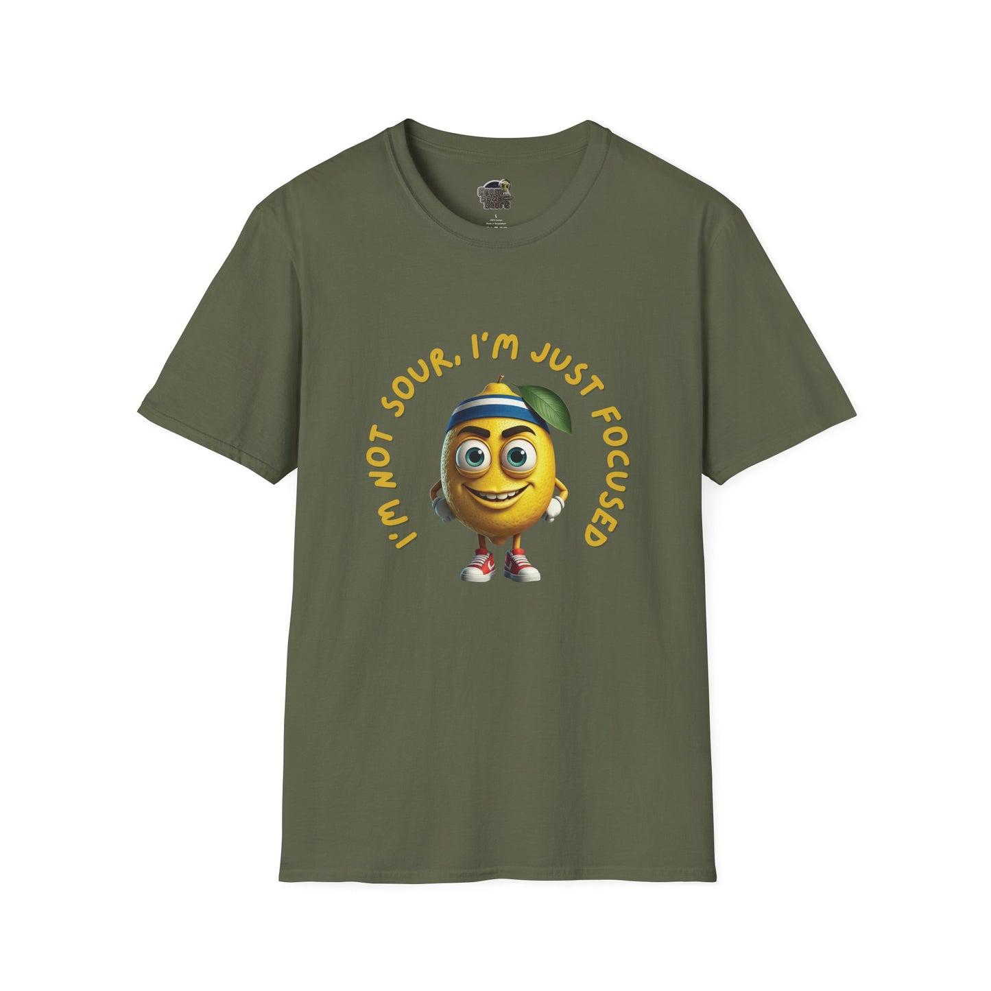 Focused Lemon t-shirt: Funny Running Fruit Tee Military Green