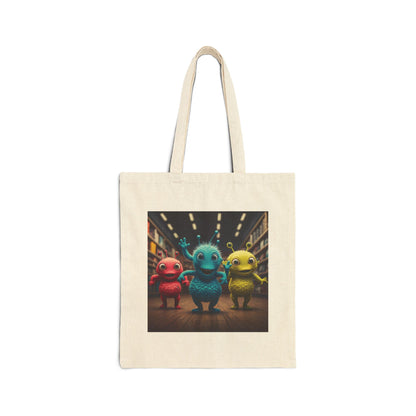 Alien dancer Natural tote bag with unique graphic of Aliens dancing.