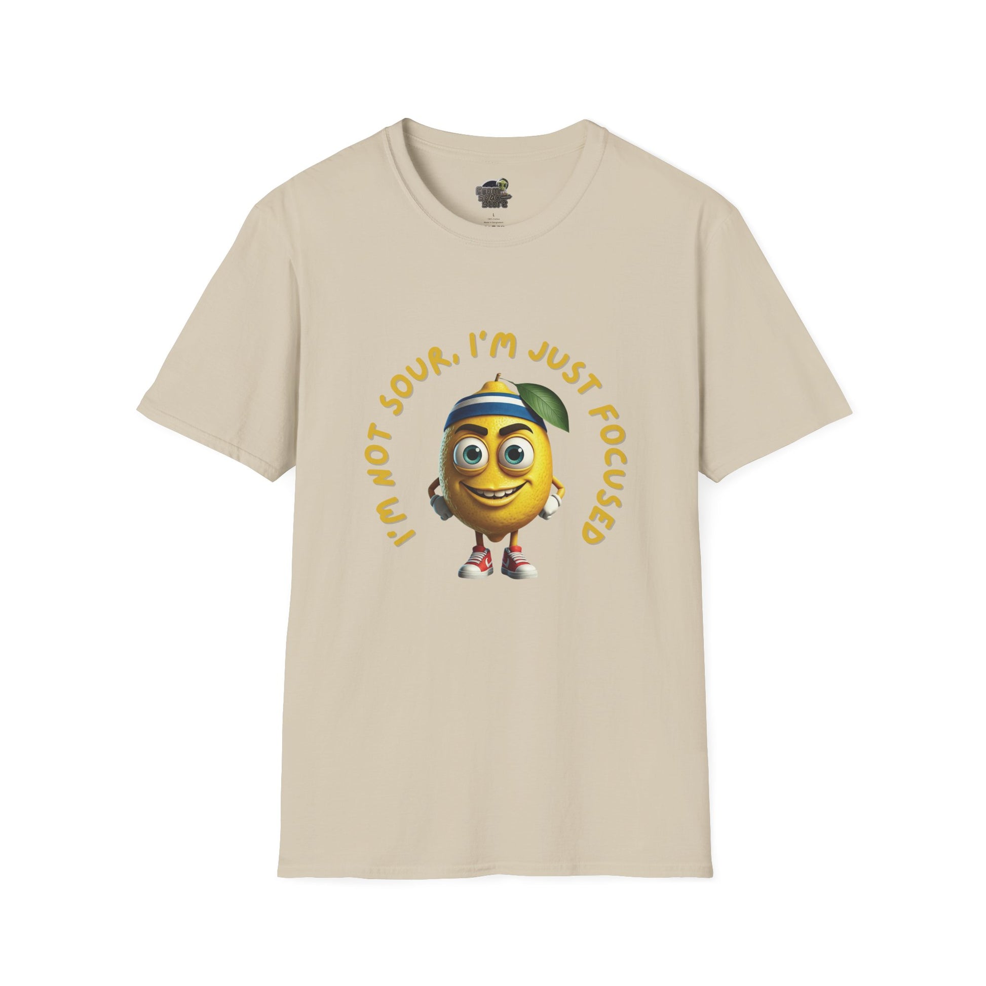 Focused Lemon t-shirt: Funny Running Fruit Tee Sand