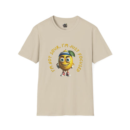 Focused Lemon t-shirt: Funny Running Fruit Tee Sand