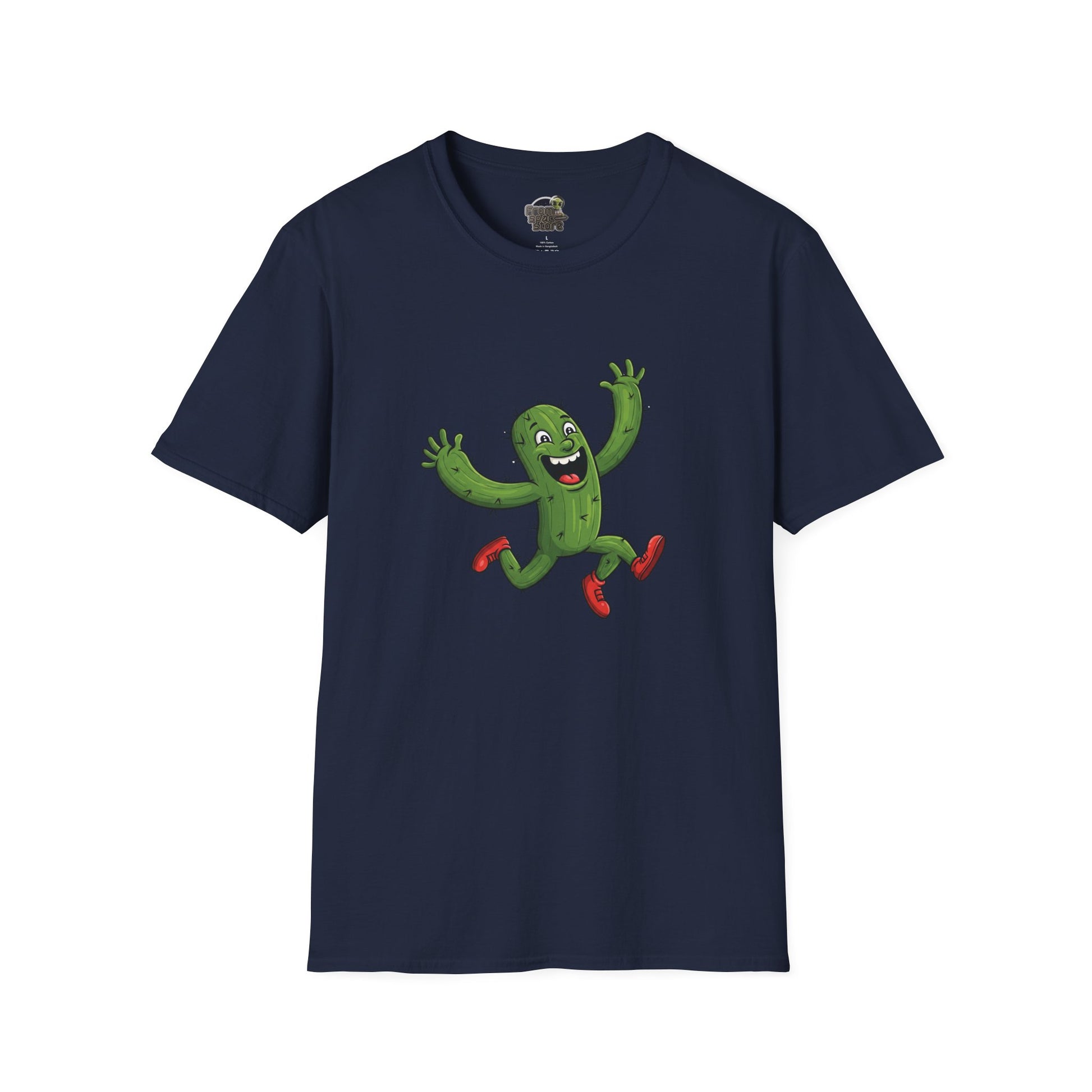 Running Cactus T-Shirt: Fun Organic Cotton Tee for Nature & Quirky Style | Cactus Mania Navy