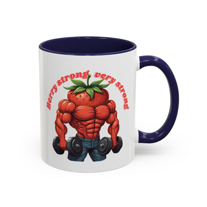 Berry Strong Mug - Funny Strawberry Gym Workout Coffee Mug! 11oz Navy