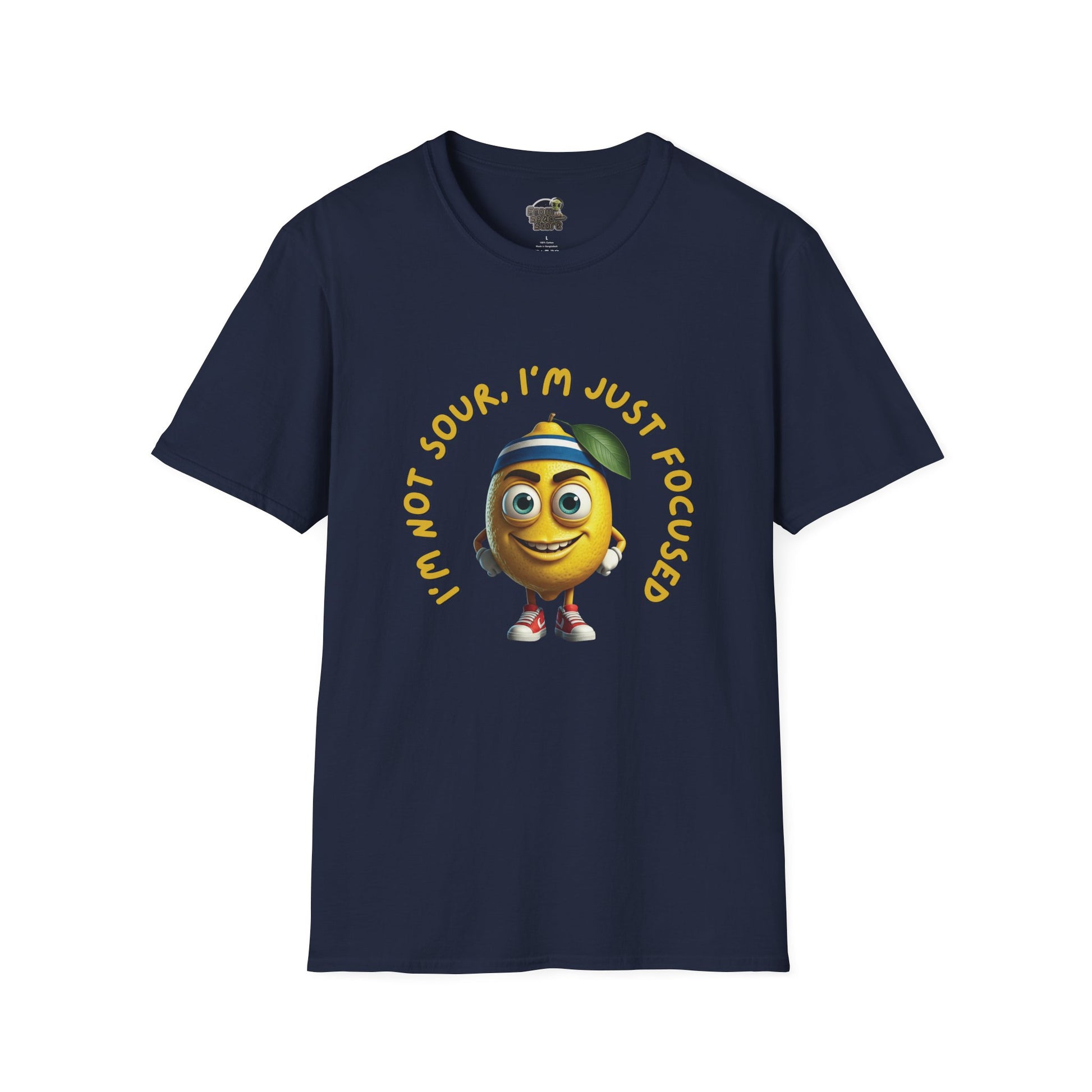 Focused Lemon t-shirt: Funny Running Fruit Tee Navy