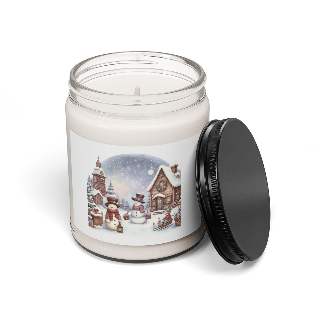 Cozy Snowman Village: Rustic Christmas Soy Candle