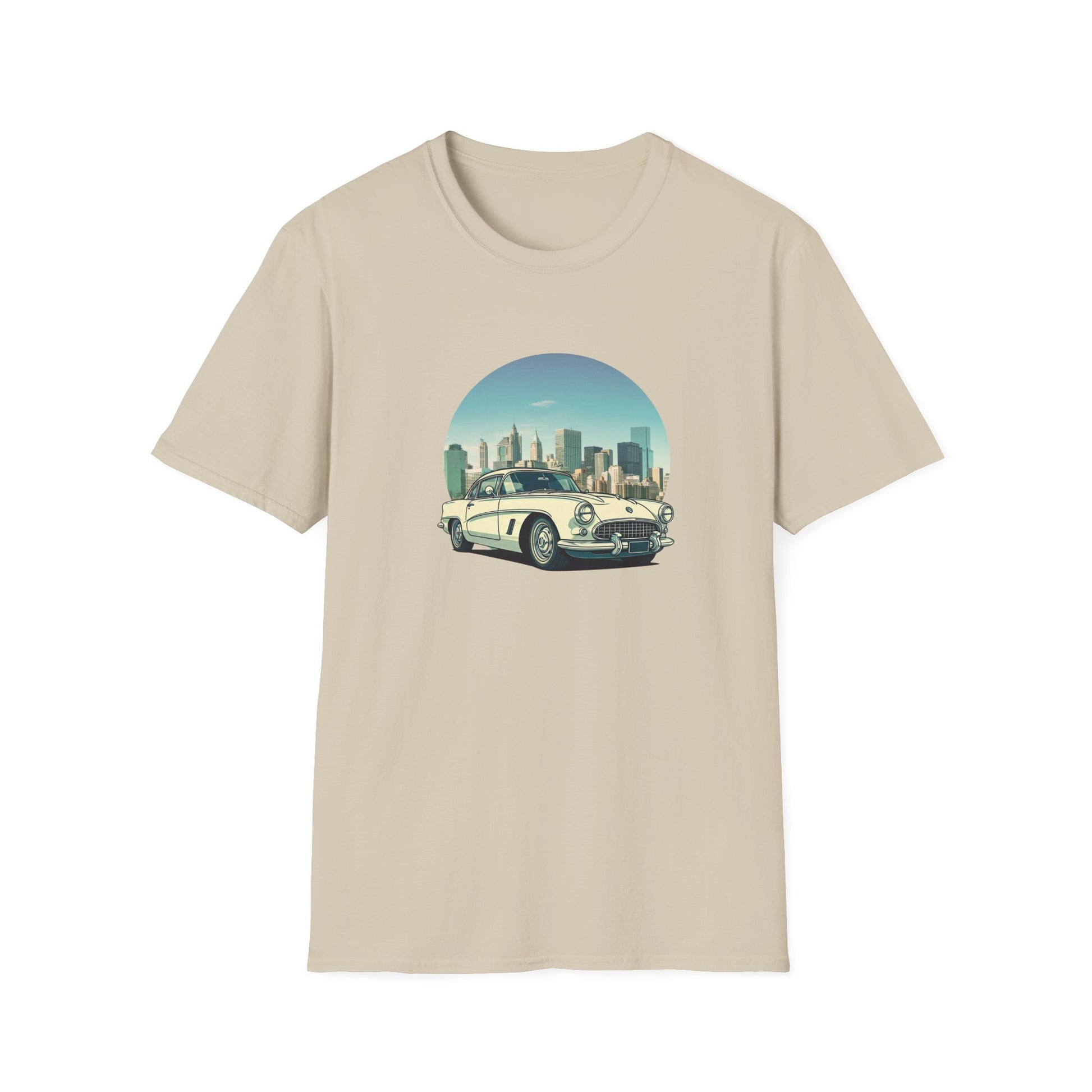 Chevrolet Corvette design on Natural Unisex T-Shirt - American Legend of the 50s