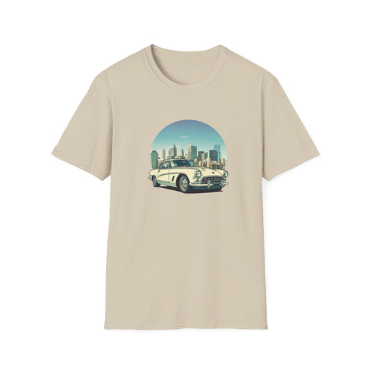 Chevrolet Corvette design on Natural Unisex T-Shirt - American Legend of the 50s