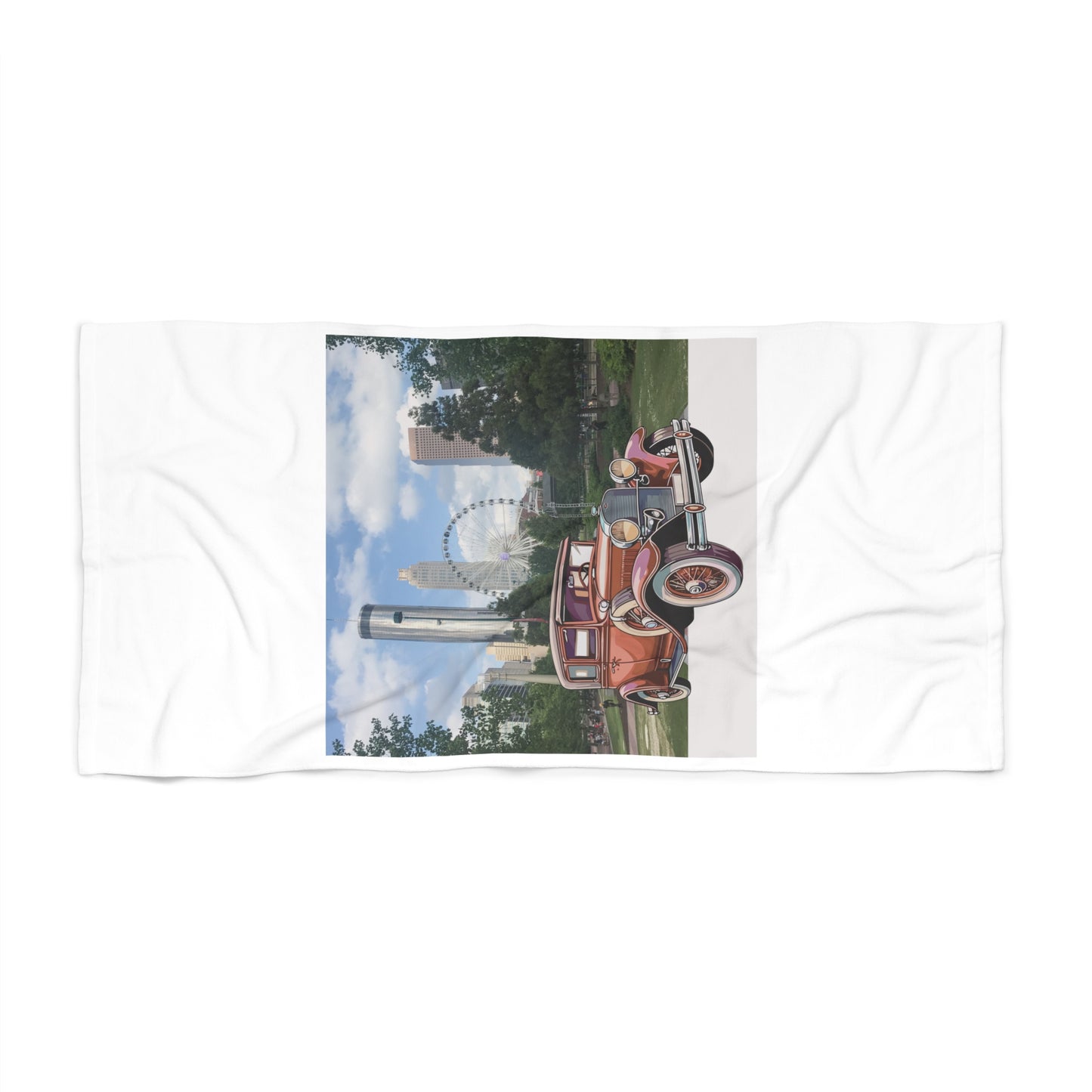 Ford Atlanta Skyliner Beach Towel: Relive 30s Cinema Charm & Classic Cars
