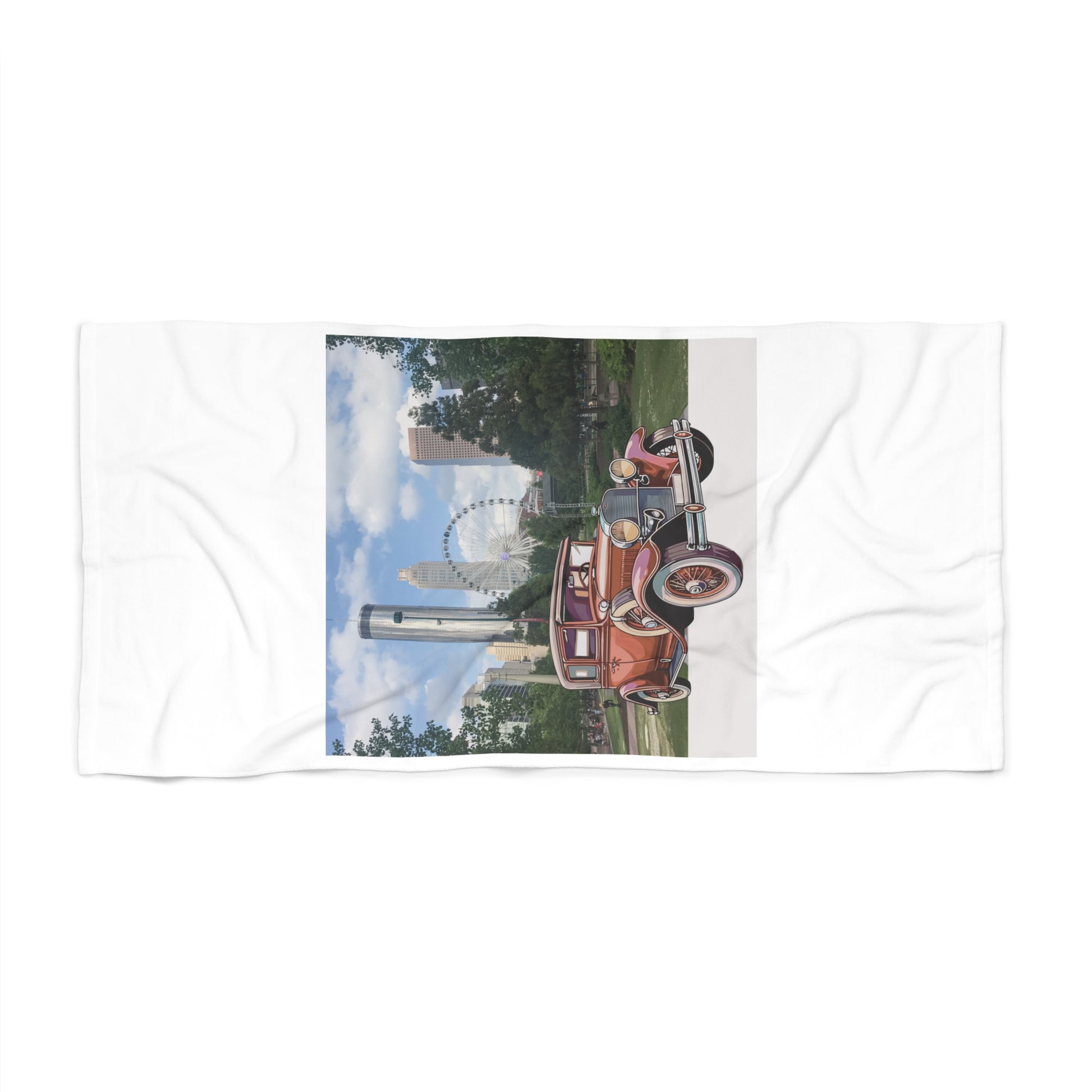 Ford Atlanta Skyliner Beach Towel: Relive 30s Cinema Charm & Classic Cars