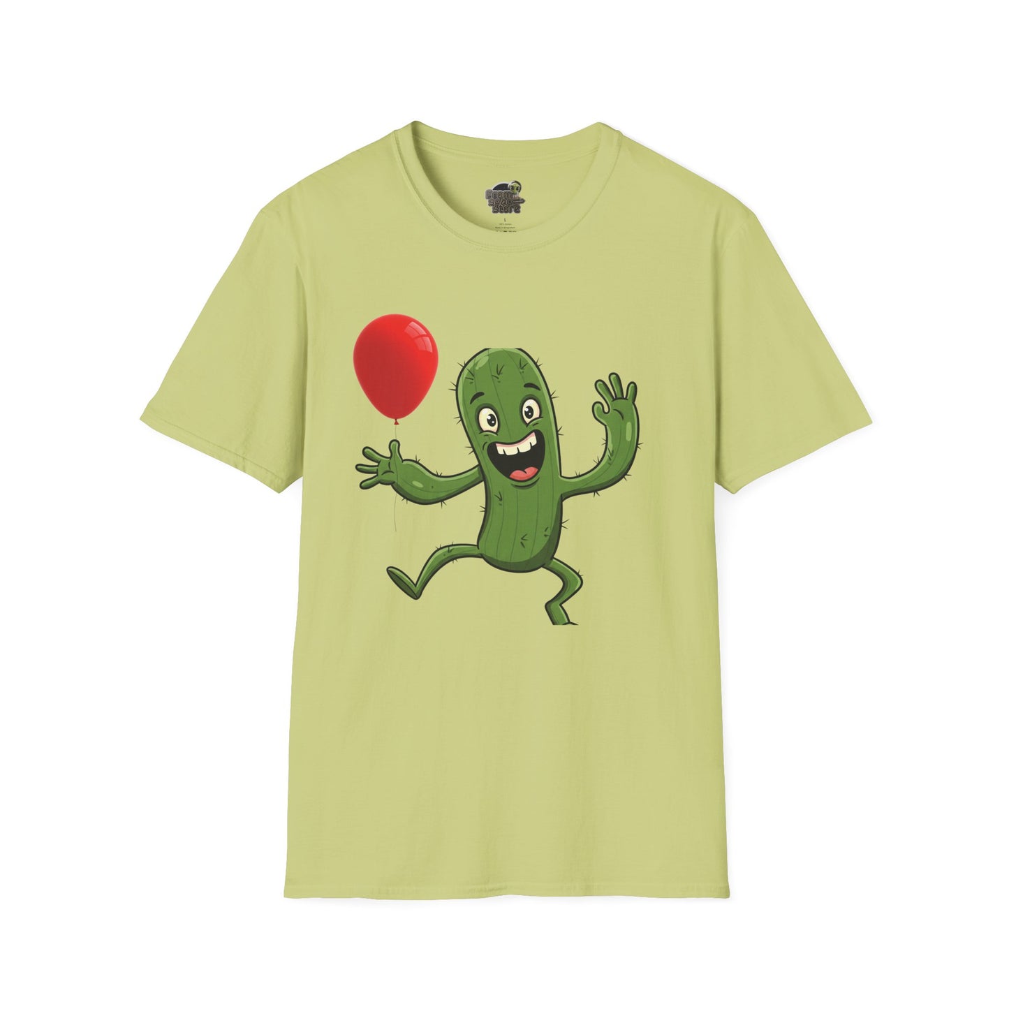 Cactus Mania T-Shirt: Cheerful Cactus with Balloon | Organic Cotton Unisex Tee Pistachio