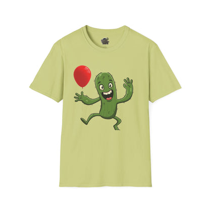 Cactus Mania T-Shirt: Cheerful Cactus with Balloon | Organic Cotton Unisex Tee Pistachio