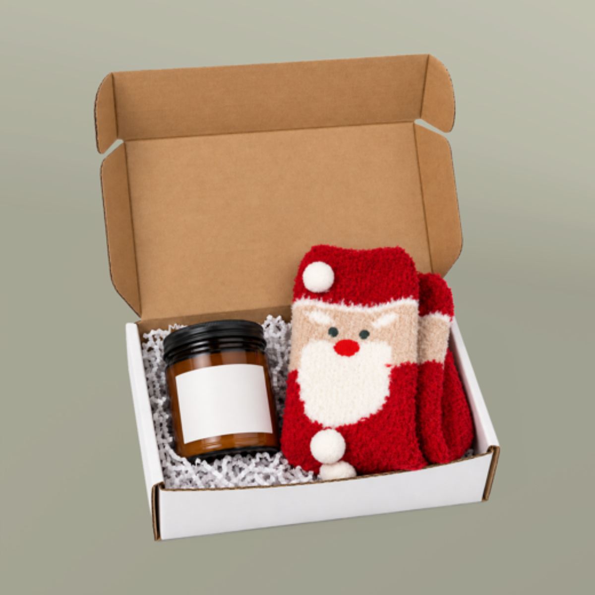 Peeking Santa Festive Candle & Fluffy Santa Socks Gift Set