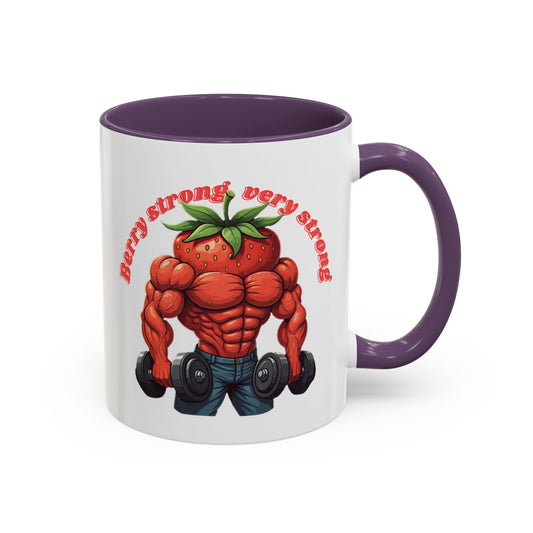 Berry Strong Mug - Funny Strawberry Gym Workout Coffee Mug! 11oz Purple
